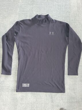 Mens Large Under Armour Tactical Black Mock Neck Compression Shirt Thick Fabric